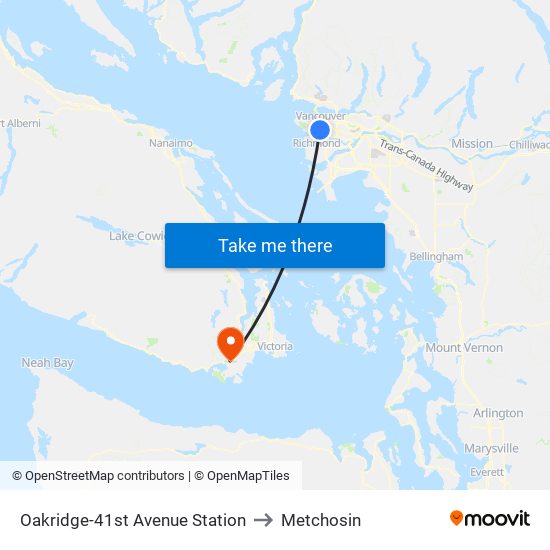 Oakridge-41st Avenue Station to Metchosin map