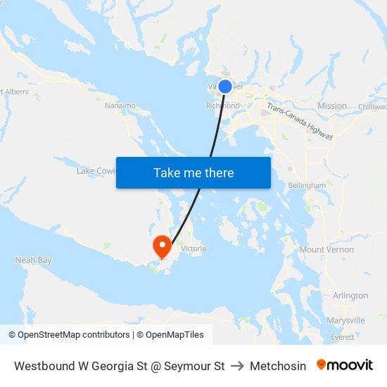 Westbound W Georgia St @ Seymour St to Metchosin map