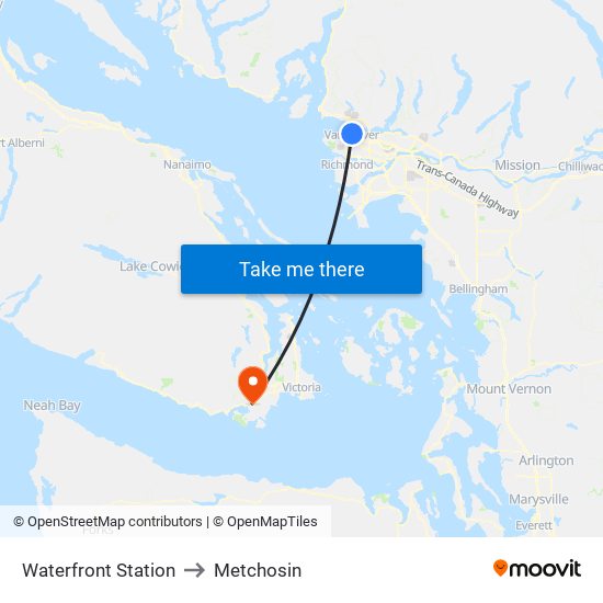 Waterfront Station to Metchosin map