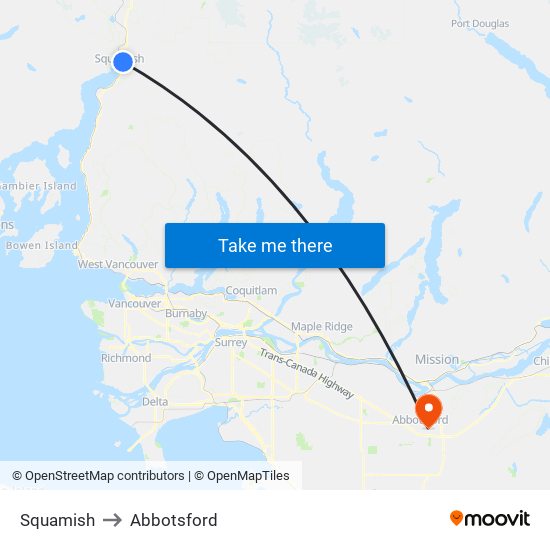 Squamish to Abbotsford map