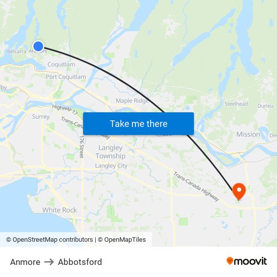 Anmore to Abbotsford map