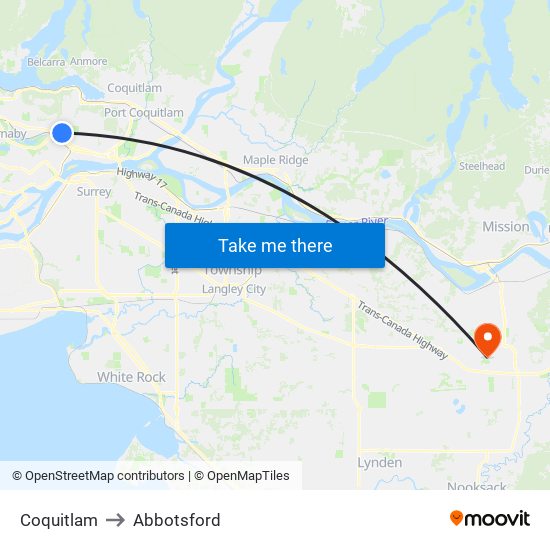Coquitlam to Abbotsford map