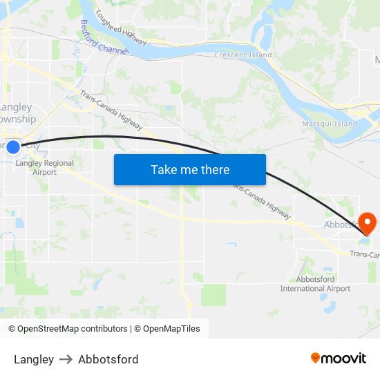 Langley to Abbotsford map