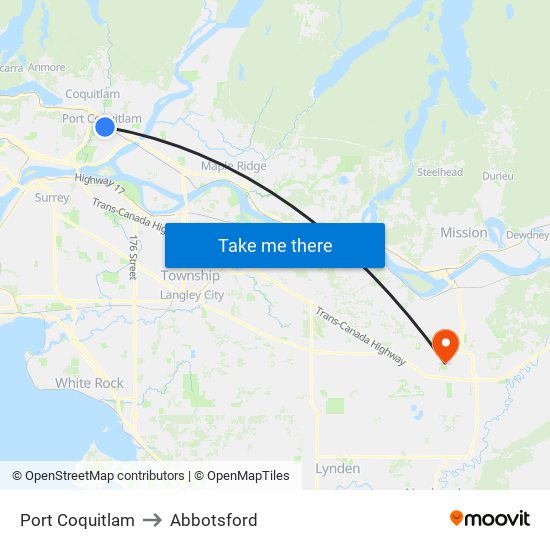 Port Coquitlam to Abbotsford map