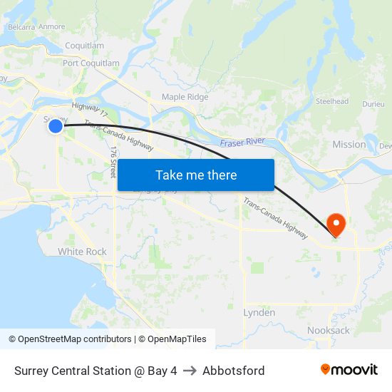 Surrey Central Station @ Bay 4 to Abbotsford map