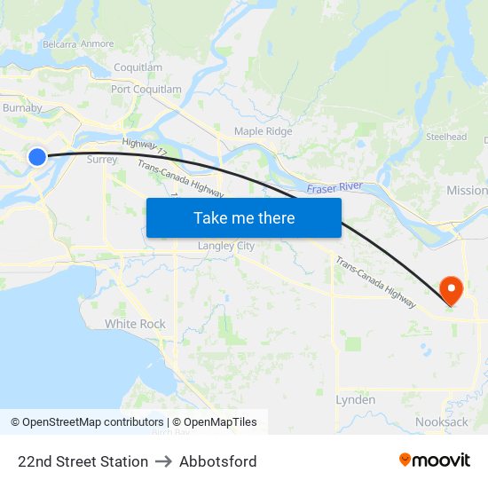 22nd Street Station to Abbotsford map