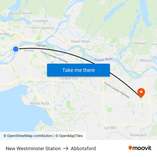 New Westminster Station to Abbotsford map