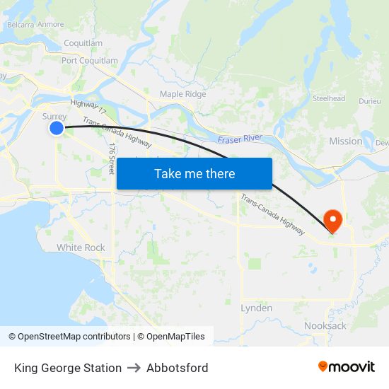 King George Station to Abbotsford map