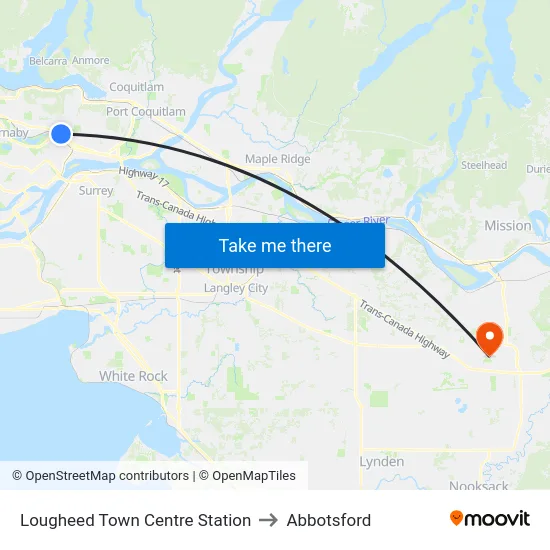 Lougheed Town Centre Station to Abbotsford map