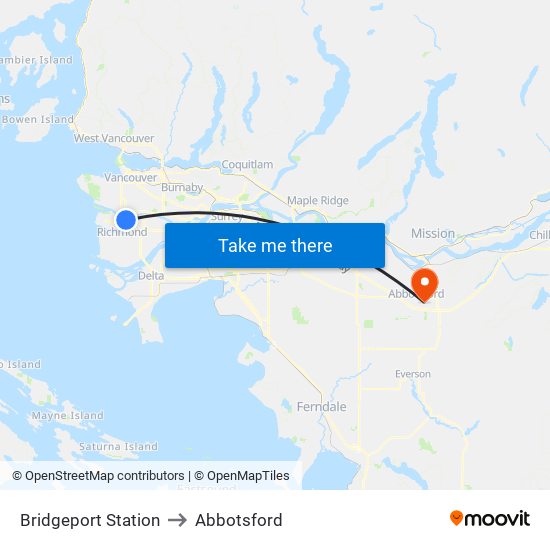 Bridgeport Station to Abbotsford map