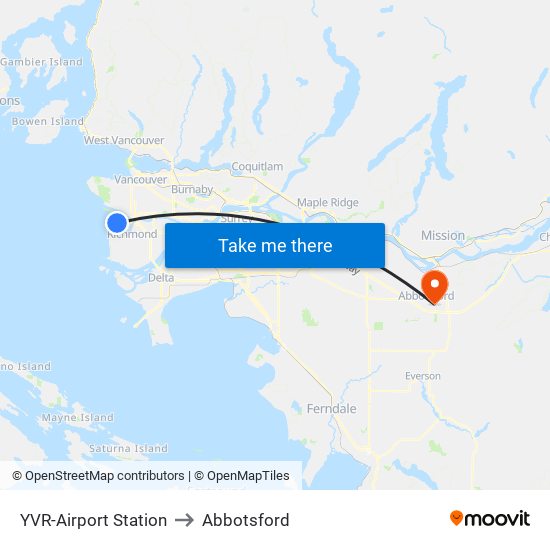 YVR-Airport Station to Abbotsford map