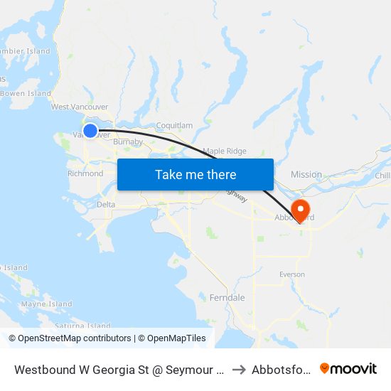 Westbound W Georgia St @ Seymour St to Abbotsford map