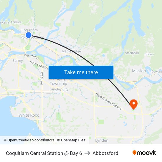 Coquitlam Central Station @ Bay 6 to Abbotsford map