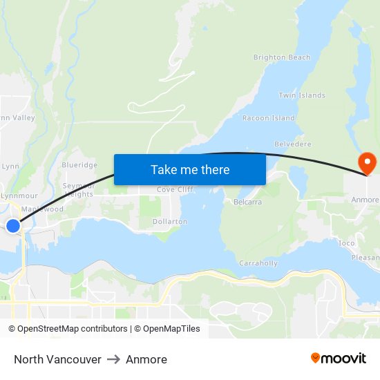 North Vancouver to Anmore map