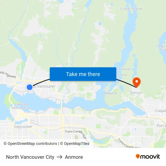 North Vancouver City to Anmore map