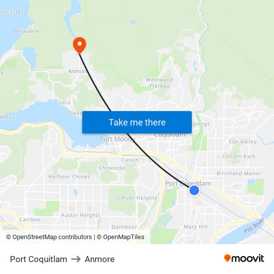 Port Coquitlam to Anmore map