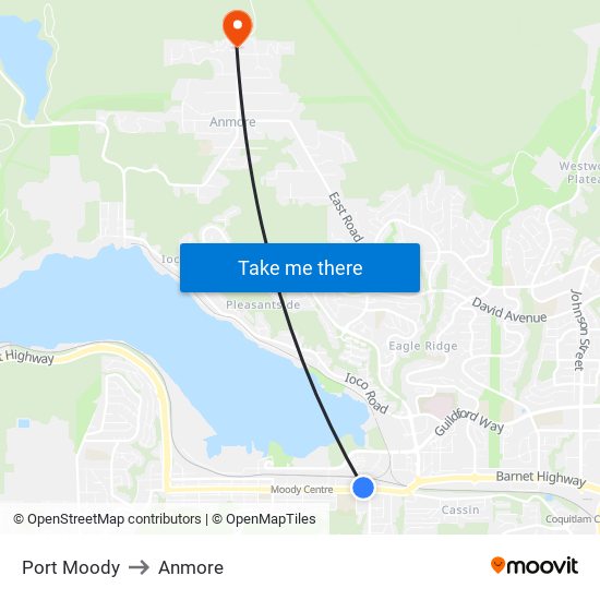 Port Moody to Anmore map