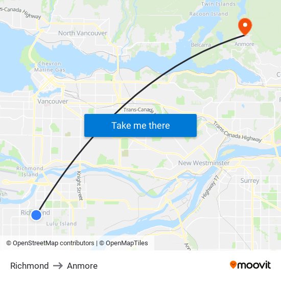 Richmond to Anmore map
