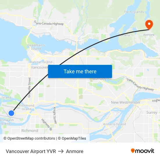 Vancouver Airport YVR to Anmore map
