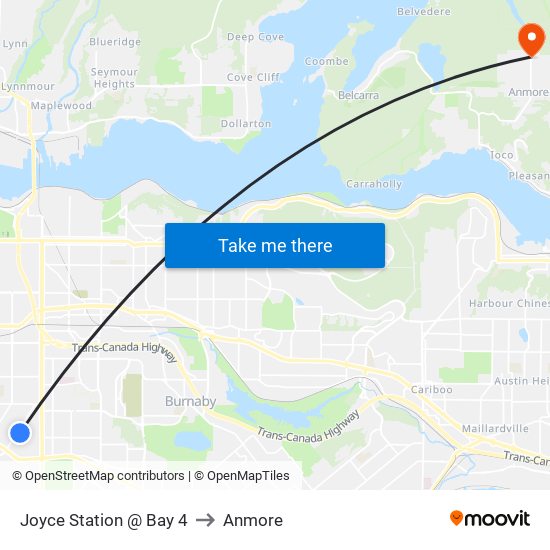 Joyce Station @ Bay 4 to Anmore map