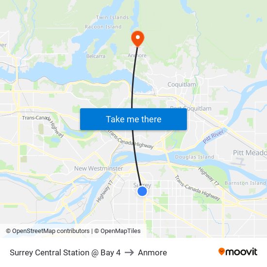 Surrey Central Station @ Bay 4 to Anmore map