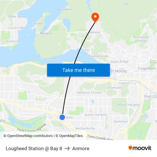 Lougheed Station @ Bay 8 to Anmore map