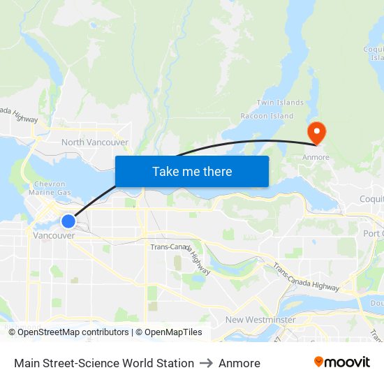 Main Street-Science World Station to Anmore map