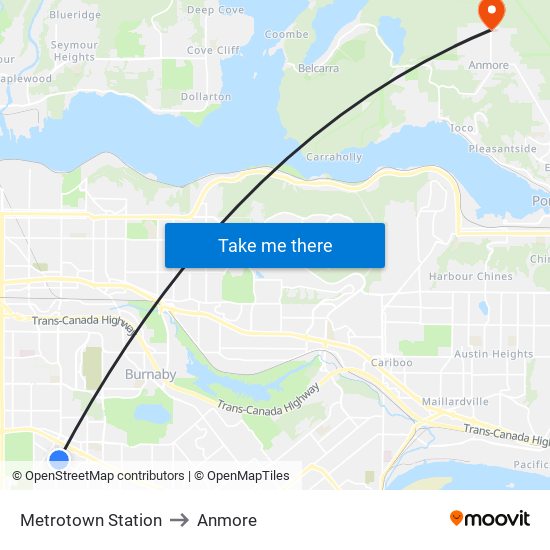 Metrotown Station to Anmore map