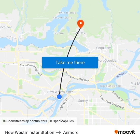 New Westminster Station to Anmore map