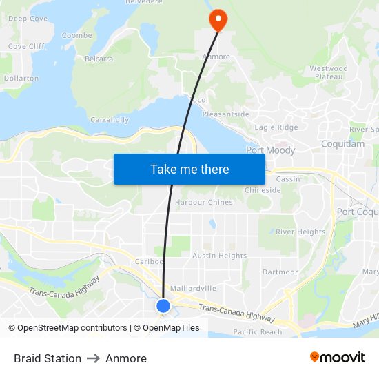 Braid Station to Anmore map
