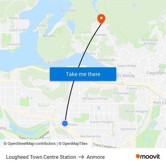 Lougheed Town Centre Station to Anmore map