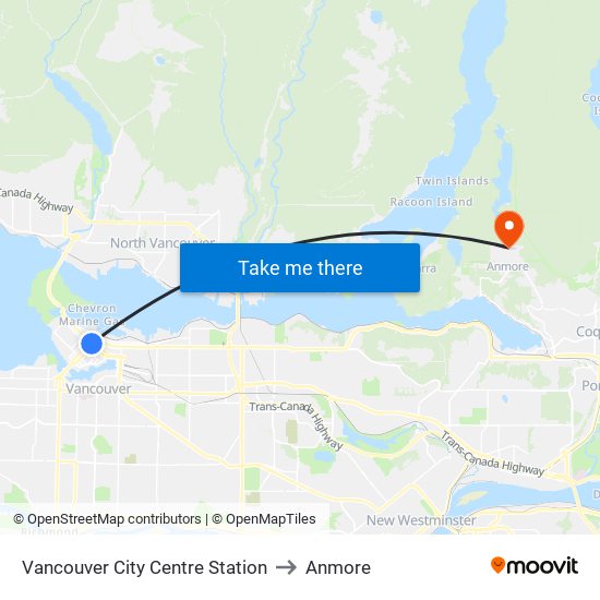 Vancouver City Centre Station to Anmore map