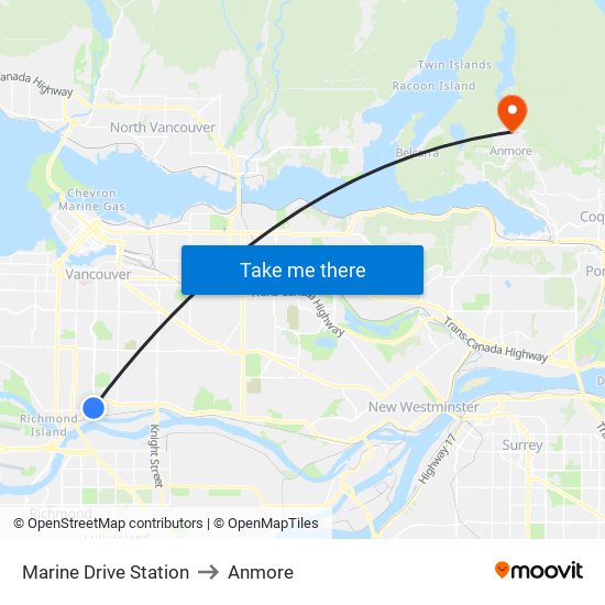 Marine Drive Station to Anmore map