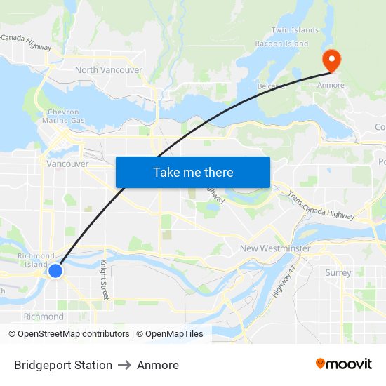 Bridgeport Station to Anmore map