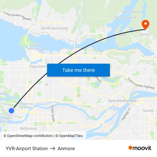 YVR-Airport Station to Anmore map