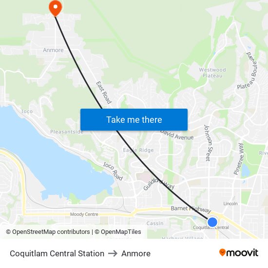 Coquitlam Central Station to Anmore map
