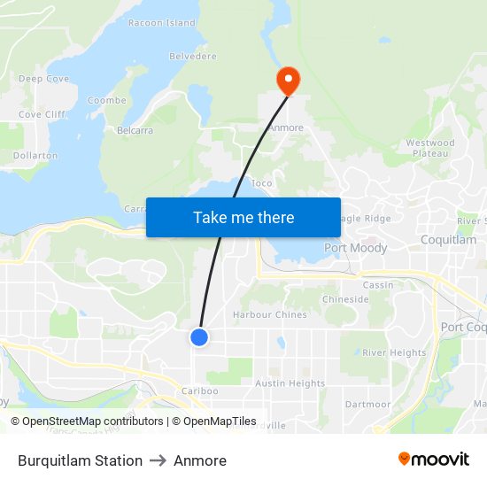 Burquitlam Station to Anmore map