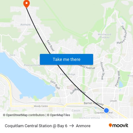 Coquitlam Central Station @ Bay 6 to Anmore map