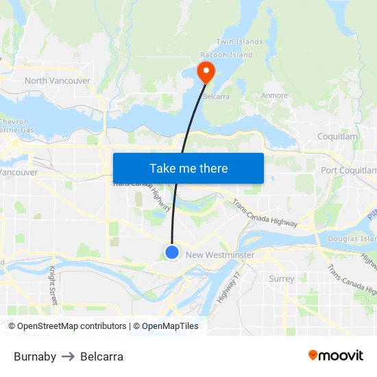 Burnaby to Belcarra map