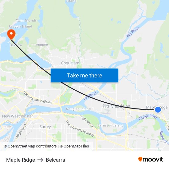 Maple Ridge to Belcarra map