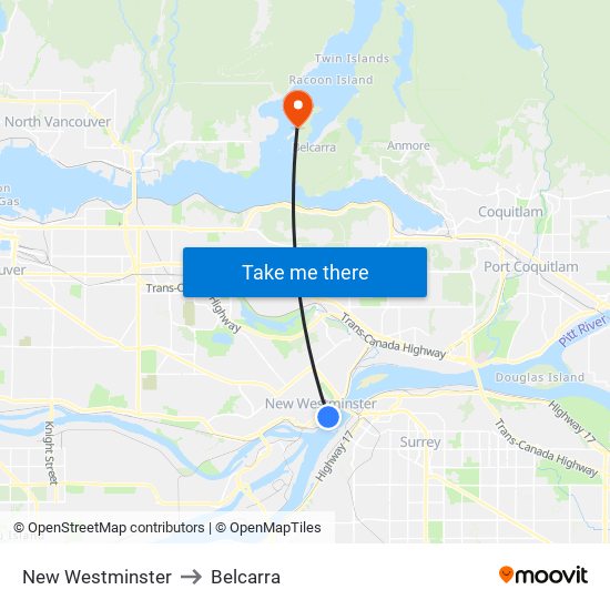 New Westminster to Belcarra map