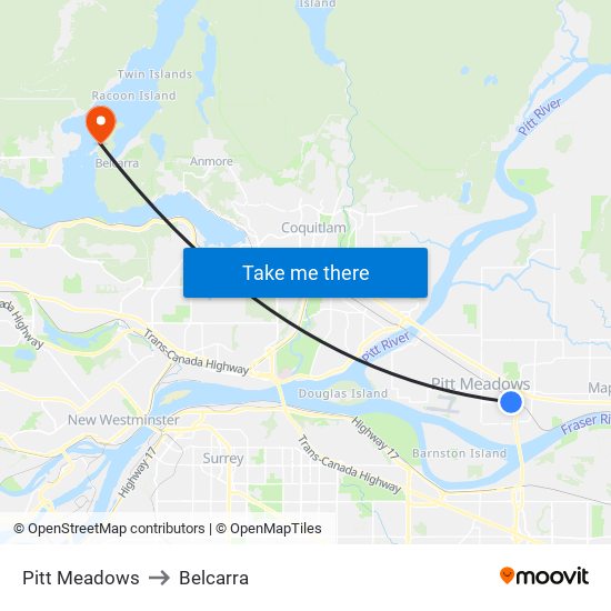Pitt Meadows to Belcarra map