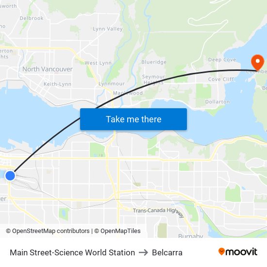 Main Street-Science World Station to Belcarra map