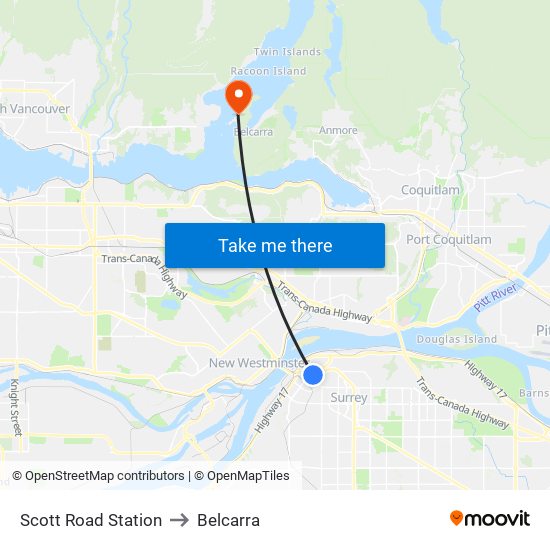 Scott Road Station to Belcarra map