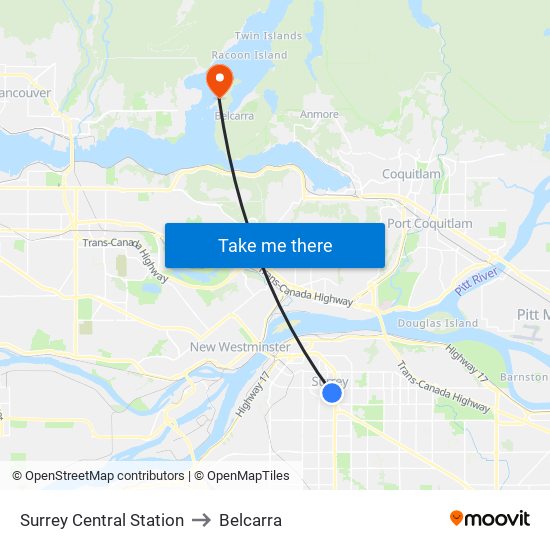 Surrey Central Station to Belcarra map