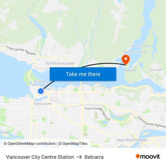 Vancouver City Centre Station to Belcarra map