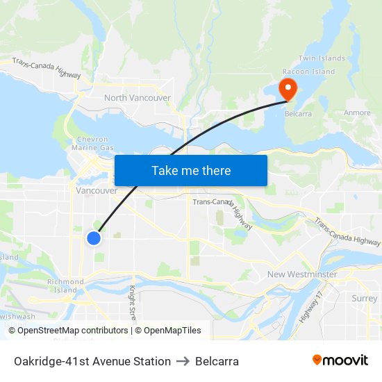 Oakridge-41st Avenue Station to Belcarra map