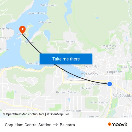 Coquitlam Central Station to Belcarra map