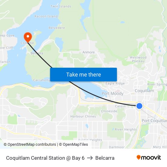 Coquitlam Central Station @ Bay 6 to Belcarra map
