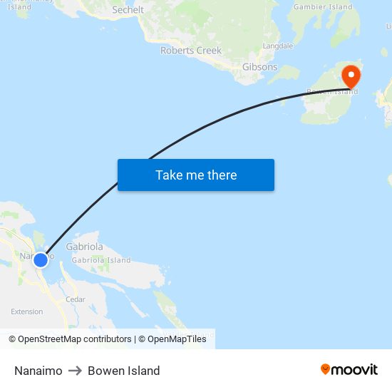 Nanaimo to Bowen Island map
